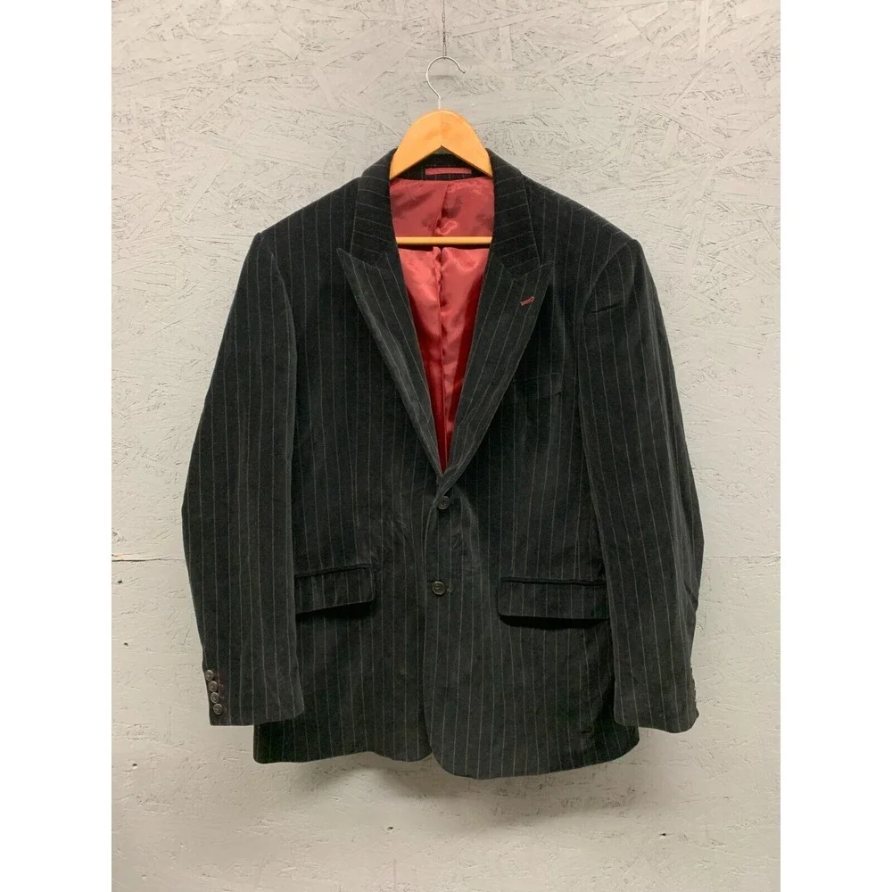 Michael Brandon Men’s XL 44 Black Pinstripe Corduroy Blazer Jacket Lined‎ Formal